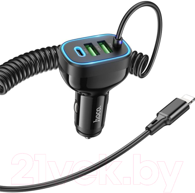 Зарядное устройство автомобильное Hoco NZ11A + кабель iP (черный)