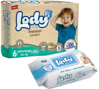 Подгузники детские Lody Baby XL 16+кг+Влажные салфетки Sensitive (40шт+90шт) - 