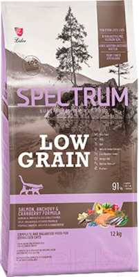 Сухой корм для кошек Spectrum Low Grain для стерилизованных кошек с лососем, анчоусом, клюквой (12кг)