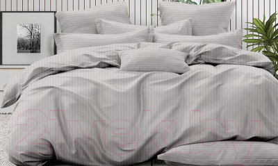 Комплект постельного белья LUXOR Полоса 1x1 14-4002 2.0 с европростыней (серый мрамор, сатин-страйп)