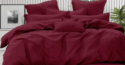 Комплект постельного белья LUXOR Полоса 1x1 19-1940 2.0 с европростыней (бордо, сатин-страйп)