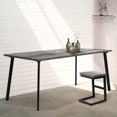 Обеденный стол Millwood Шанхай 160x80x75 (сосна пасадена/металл черный)