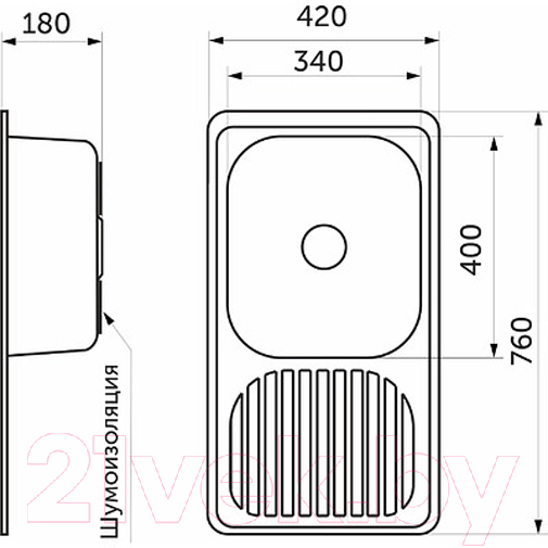 Мойка кухонная AKS Прямоугольная 76x42