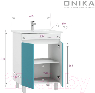 Тумба под умывальник Onika Марви 60 / 106153 (бирюзовый)