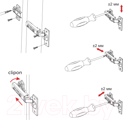 Петля мебельная AKS С доводчиком 45мм планка h0 clip-on б/еврошурупа (накладная)