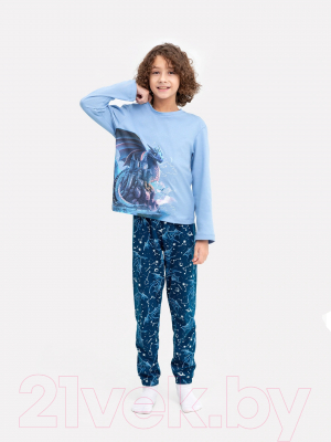 Пижама детская Mark Formelle 563323 (р.134-68-60, светло-синий/драконы в космосе)
