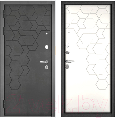 Входная дверь Mastino PP1 Trust Eco PP антрацит букле/бетон темный/белый софт (96x205, левая)