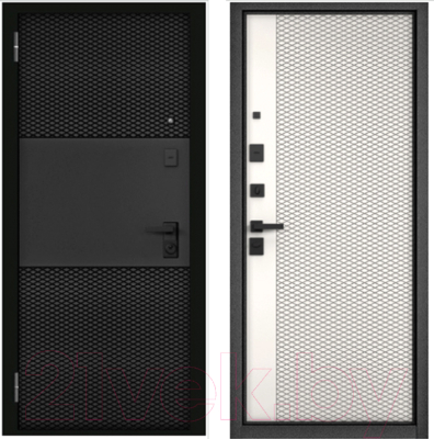 Входная дверь Mastino PP3 Trust Eco PP черный муар металлик/черный мат/белый софт (86x205, левая)