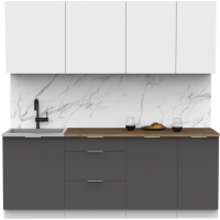 Кухонный гарнитур Интермебель Микс Топ-6 2.1м (белый премиум/графит серый/дуб вотан) - 