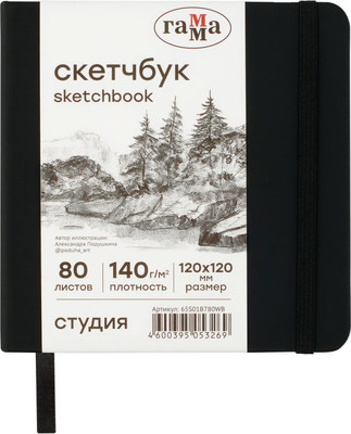 Скетчбук ГАММА Студия / 65S01B780WB (80л, черный) -