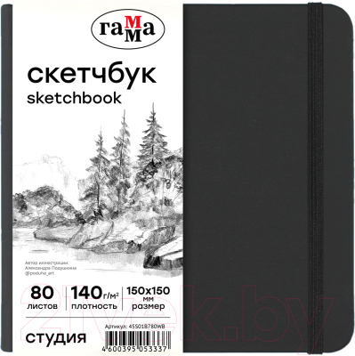 Скетчбук ГАММА Студия / 45S01B780WB (80л, черный)