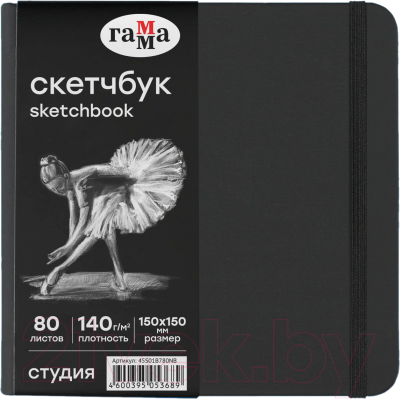 Скетчбук ГАММА Студия / 45S01B780NB (80л, черный)