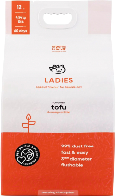 Наполнитель для туалета Organic Team Tofu Ladies комкующийся (12л/4.54кг)