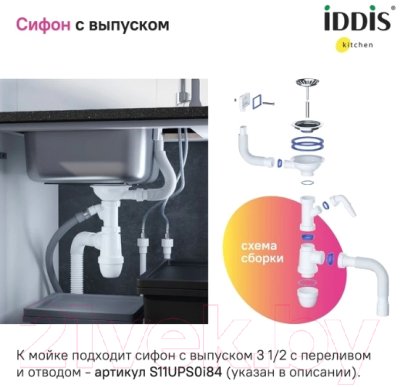 Мойка кухонная IDDIS Strit S STR78SDi77S (с сифоном)