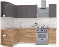 Готовая кухня Интермебель Микс Топ-11 1.9x1.5м левая (графит серый/дуб крафт золотой/дуб вотан) - 