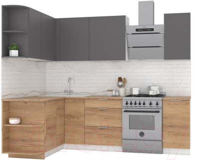 Готовая кухня Интермебель Микс Топ-11 1.9x1.5м левая (графит серый/дуб крафт золотой/дуб вотан)