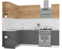 Кухонный гарнитур Интермебель Микс Топ-11 1.9x1.5м левая (дуб крафт золотой/графит серый/дуб вотан) - 