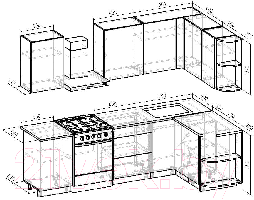 Готовая кухня Интермебель Микс Топ-12 2.0x1.5м правая