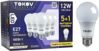 Набор ламп Tokov Electric 12Вт А60 3000К Е27 176-264В / Promo-A60-E27-12-3K (5+1шт) - 