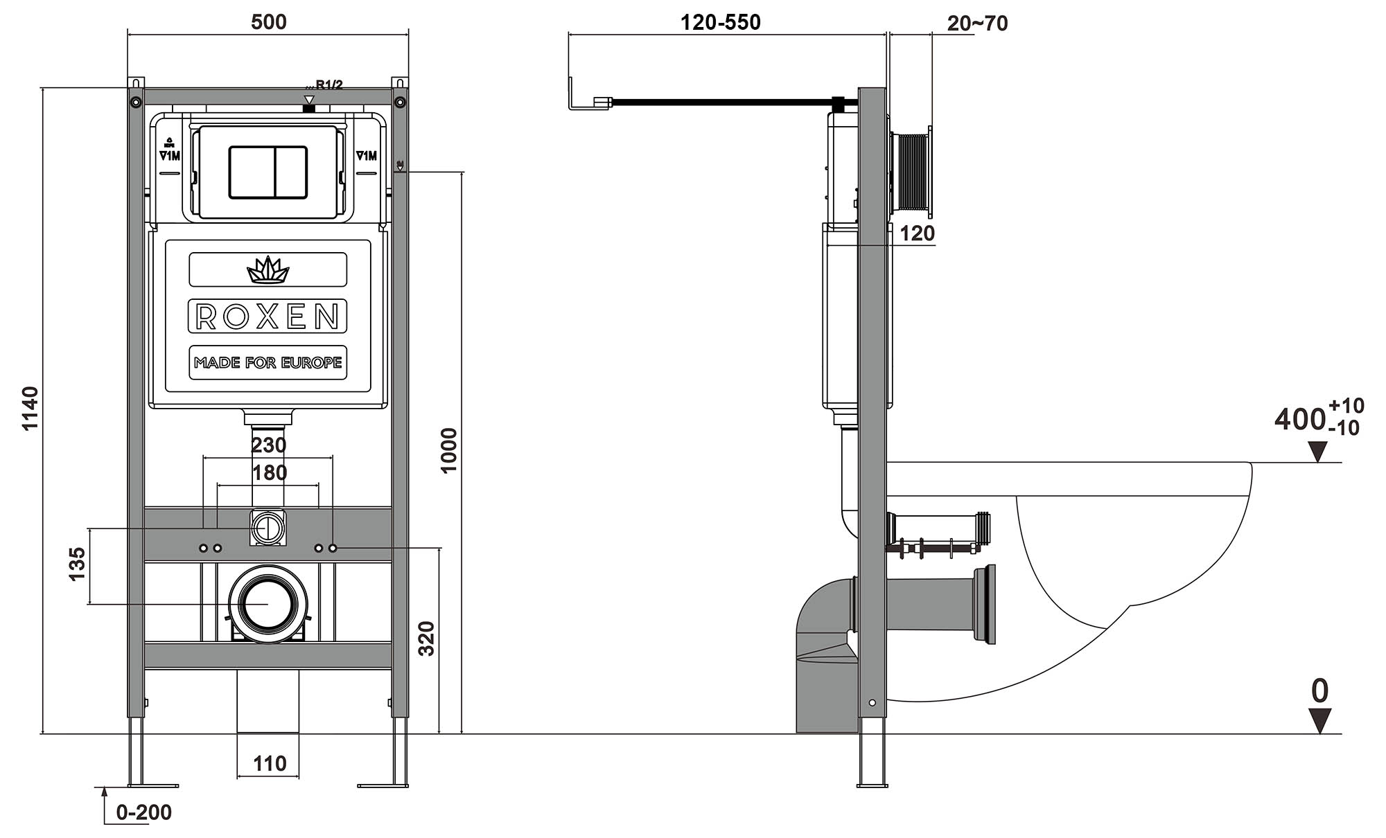 Унитаз подвесной с инсталляцией Roxen StounFix Slim 501057