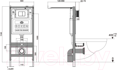 Унитаз подвесной с инсталляцией Roxen StounFix Dual Fresh 506495