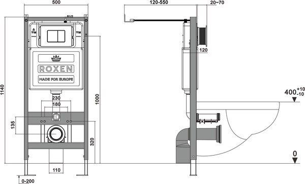 Унитаз подвесной с инсталляцией Roxen StounFix Dual Fresh 557682