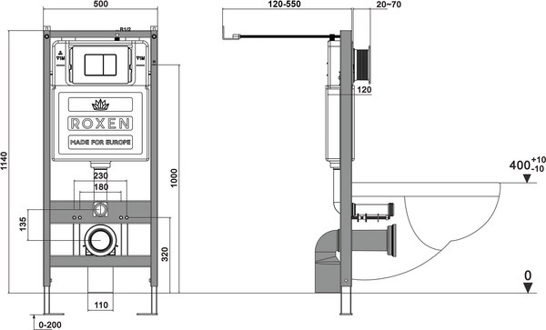 Унитаз подвесной с инсталляцией Roxen StounFix Dual Fresh 963592