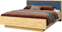 Двуспальная кровать Мебель-КМК 1600 Тиана КМК 0967.3 (дуб наварра/SAT 27 синий матовый) - 