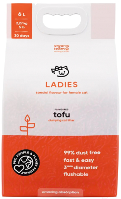 Наполнитель для туалета Organic Team Tofu Ladies комкующийся для леди (6л/2.27кг)