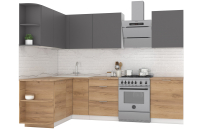 Готовая кухня Интермебель Микс Топ-13 2.1x1.5м левая (графит серый/дуб крафт золотой/дуб вотан) - 