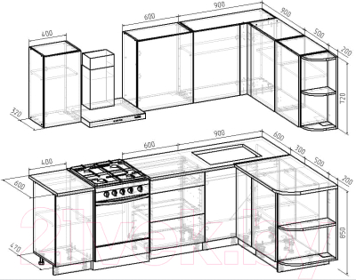 Готовая кухня Интермебель Микс Топ-14 1.9x1.6м правая (графит серый/дуб крафт золотой/дуб вотан)