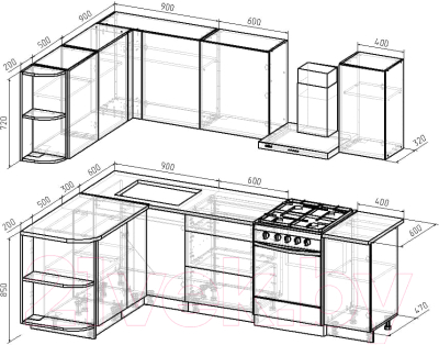 Готовая кухня Интермебель Микс Топ-14 1.9x1.6м левая (графит серый/дуб крафт золотой/дуб вотан)