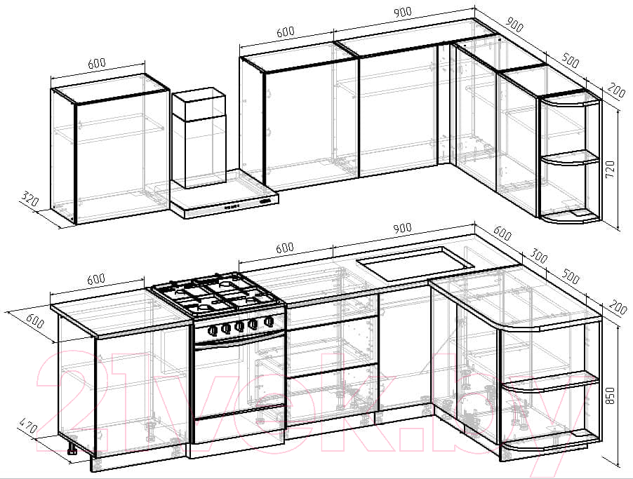 Готовая кухня Интермебель Микс Топ-16 2.1x1.6м правая