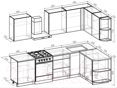 Готовая кухня Интермебель Микс Топ-16 2.1x1.6м правая (графит серый/дуб крафт золотой/дуб вотан)