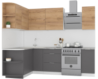 Кухонный гарнитур Интермебель Микс Топ-14 1.9x1.6м левая (дуб крафт золотой/графит серый/дуб вотан) - 