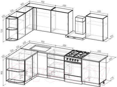 Готовая кухня Интермебель Микс Топ-16 2.1x1.6м левая (дуб крафт золотой/графит серый/дуб вотан)