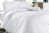 Комплект постельного белья LUXOR Полоса 1x1 1.3 2.0 с европростыней (белый, сатин-страйп) - 