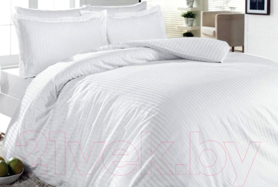 Комплект постельного белья LUXOR Полоса 1x1 1.3 2.0 с европростыней (белый, сатин-страйп)