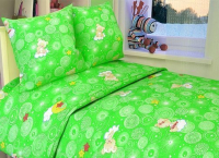 Комплект постельный для малышей Акварелька Мишки в облаках №084 (бязь, белый/зеленый) - 