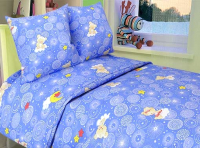 Комплект постельный для малышей Акварелька Мишки в облаках №084 (бязь, белый/голубой) - 