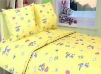 Комплект постельный для малышей Акварелька Зайки серые №085 (бязь, белый/желтый) - 