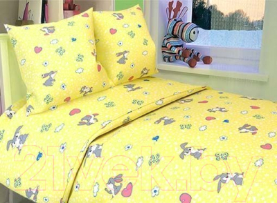 Комплект постельный для малышей Акварелька Зайки серые №085 (бязь, белый/желтый)
