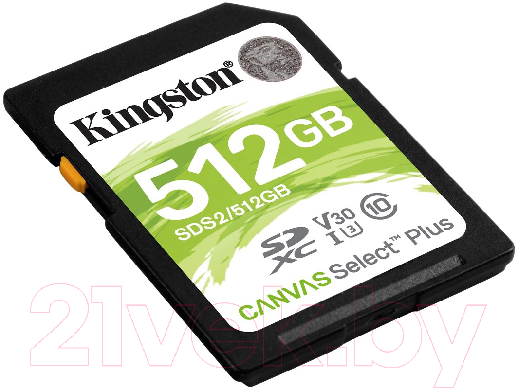 Карта памяти Kingston Canvas Select Plus 100R SDXC Class10 UHS-I U3 V10 512GB