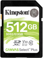 Карта памяти Kingston Canvas Select Plus 100R SDXC Class10 UHS-I U3 V10 512GB (SDS2/512GB) - 
