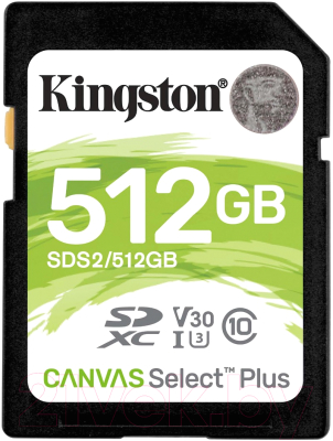 Карта памяти Kingston Canvas Select Plus 100R SDXC Class10 UHS-I U3 V10 512GB (SDS2/512GB)