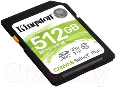 Карта памяти Kingston Canvas Select Plus 100R SDXC Class10 UHS-I U3 V10 512GB (SDS2/512GB)