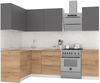 Кухонный гарнитур Интермебель Микс Топ-22 2.0x1.42м левая (графит серый/дуб крафт золотой/дуб вотан) - 