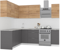 Кухонный гарнитур Интермебель Микс Топ-27 1.9x1.72м левая (дуб крафт золотой/графит серый/дуб вотан) - 