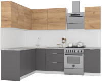 Кухонный гарнитур Интермебель Микс Топ-28 2.0x1.72м левая (дуб крафт золотой/графит серый/дуб вотан) - 
