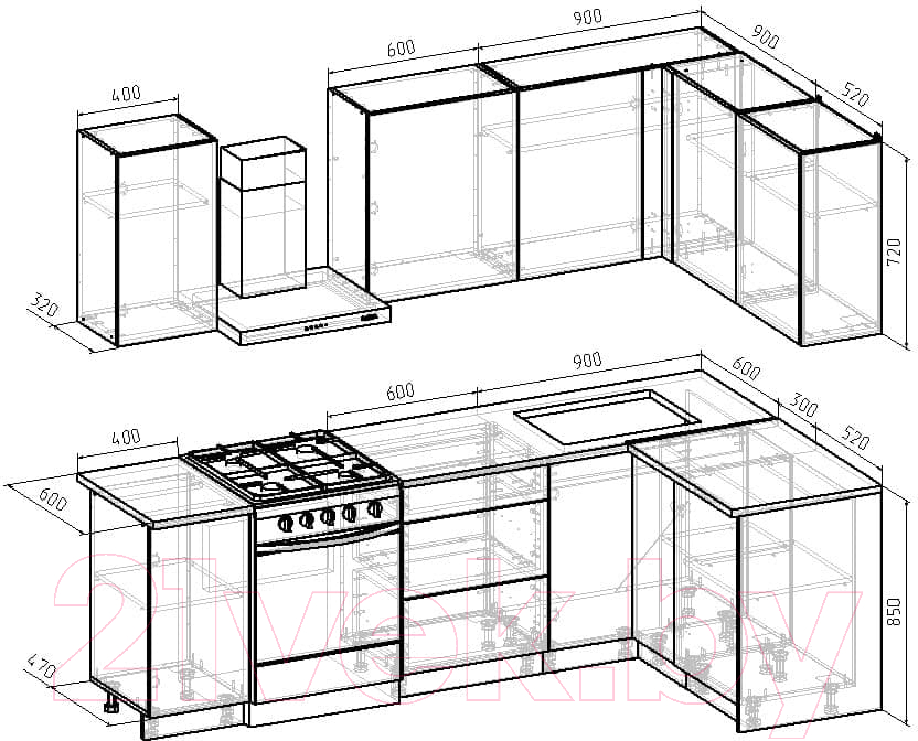 Готовая кухня Интермебель Микс Топ-21 1.9x1.42м правая